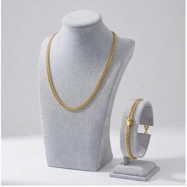 Imagem de Cordão + pulseira 3mm grumet feminino - banhado a ouro 18k - Tojoia18K