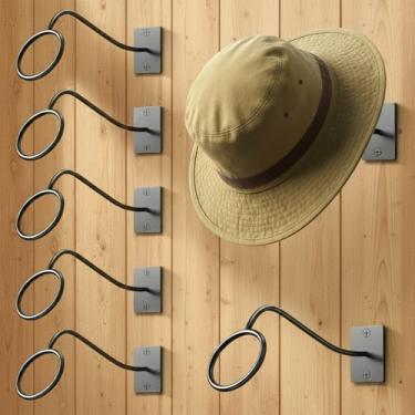 Imagem de JOUTYFOR 6 peças de suporte de chapéu de cowboy para parede, suporte de chapéu de caubói, suporte de parede, ganchos de metal rústico ocidental, organizador para Fedora, chapéus de sol, aba larga