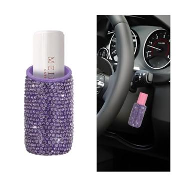 Imagem de Mandark Suporte de protetor labial para carro, suporte de batom automotivo com strass de cristal isolante vertical, acessórios de decoração de interiores de veículos brilhantes para mulheres e meninas