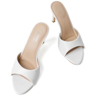 Imagem de Susanny Sandálias femininas de salto alto mule salto alto bico fino sandálias sexy sem cadarço verão casual casamento festa de formatura confortável sapatos elegantes, Branco creme, 39