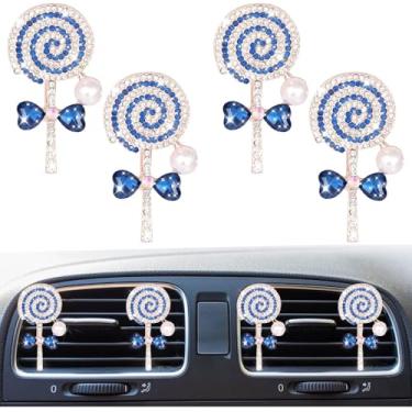 Imagem de 4 peças de clipes de saída de ar de carro pirulito brilhante, clipe de saída de ar condicionado automático de strass de cristal, pingente difusor de ambientador, acessório de decoração de interiores