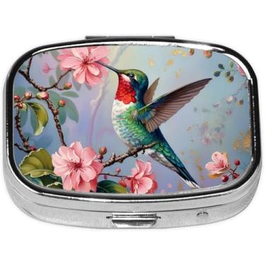 Imagem de Caixa de comprimidos para beija-flor com 2 compartimentos, estojo pequeno para comprimidos, portátil para bolso ou bolsa, organizador de pílulas, suporte para comprimidos com espelho para guardar