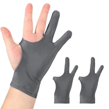 Imagem de HARFINGTON 2 luvas de desenho de artista, luva de pintura gráfica respirável com dois dedos para esboço de papel para tablet digital esquerdo direito (tamanho G), cinza