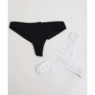 Imagem de Kit 2 Calcinhas Fio Dental Laço Marisa Preto-34014, Preto e branco, GG