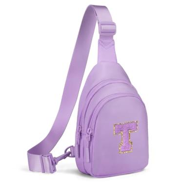 Imagem de Viverte Pequena bolsa tiracolo inicial para meninas e mulheres - linda pochete transversal para presente, Lavanda, Small, T