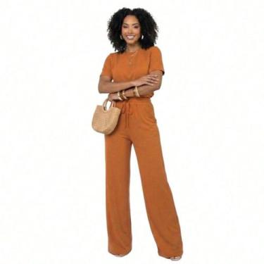 Imagem de Conjunto Blusa E Calça Pantalona Moletinho Leve Verão Inverno - NoBran