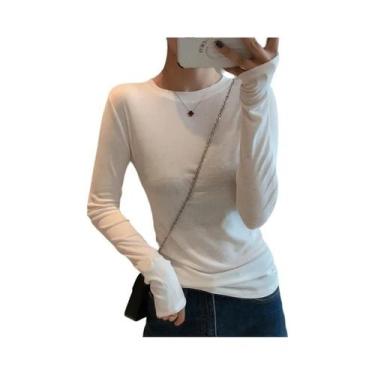 Imagem de Camiseta Feminina De Manga Longa Em Algodão De Alta Qualidade, Básica,