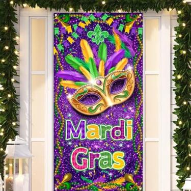 Imagem de Capa de porta de carnaval para decoração de porta de carnaval Nova Orleans baile de máscaras de fim de ano banner de carnaval faixa de varanda banner de porta decoração de interiores e exteriores