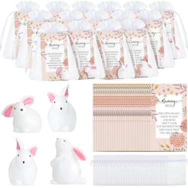 Imagem de Tatuo 24 Sets Thanksgiving Mini Bunnies Hug Inspirational Gift with Mini Rabbit Figurines Cake Topper Motivational Bunny Card Gift Bags for Fall Party Favors Bunny Birthday Wedding