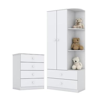 Imagem de Jogo de Quarto Infantil Labirinto com Guarda Roupa e Cômoda Branco - M