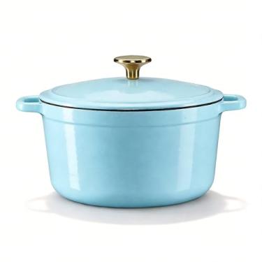 Imagem de CAROTE Panela de forno holandês de ferro fundido esmaltado de 5 litros com tampa, fornos holandeses resistentes para assar pão de fermento, refogar, assar, alças duplas, saudável e não tóxico