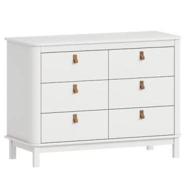 Imagem de Cômoda Infantil 6 Gavetas com Puxadores em Couro Cromo  Branco Fosco -