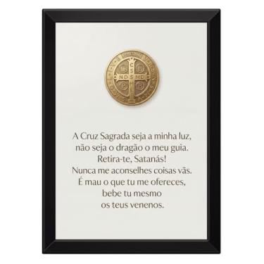 Imagem de Quadro Oração De São Bento Fundo Branco com Medalha (Sem Moldura, 40x60cm)