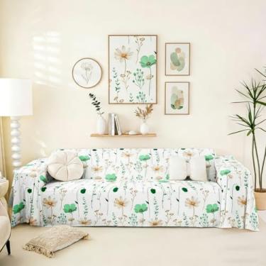 Imagem de Erosebridal Capa de sofá floral em aquarela, verde esmeralda, bege, flor, 180 x 299 cm, protetor de sofá branco minimalista moderno para sofás secionais, rústico, lavável, antiderrapante, protetor de