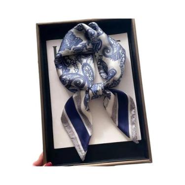 Imagem de Lenço Quadrado De Cetim Macio Com Estampa Paisley Houndstooth De Luxo 