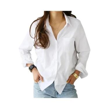Imagem de Blusa Feminina Branca De Algodão Com Manga Longa, Estilo Casual OL, Ca