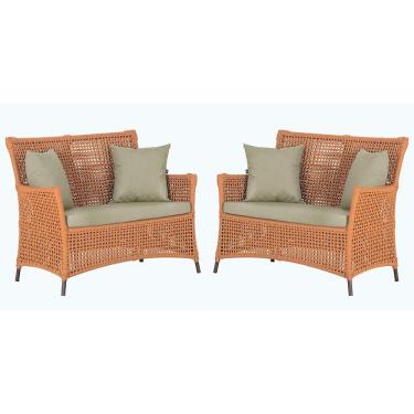 Imagem de 2 Sofás área Externa Igapó Alumínio Pintura Marrom Corda Náu Terra Cota