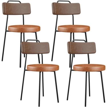 Imagem de Kit 04 Cadeiras Decorativas Estofada Para Sala Jantar Barcelona L02 Couríssimo Marrom Camel - Lyam