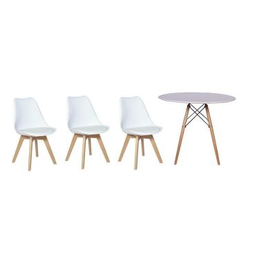 Imagem de Kit Mesa Jantar Eiffel 90cm Branca 3 Cadeiras Leda Branca