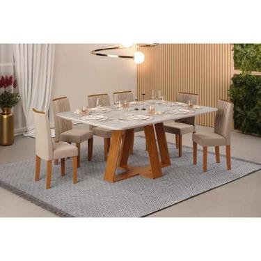 Imagem de Conjunto: Mesa de Cozinha Celeste c/ Tampo Madeirado Retangular 170x90