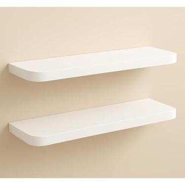 Imagem de Prateleira Decorativa 60x20cm de Parede Branca, Design com Bordas Arredondadas, Conjunto com 2 Peças