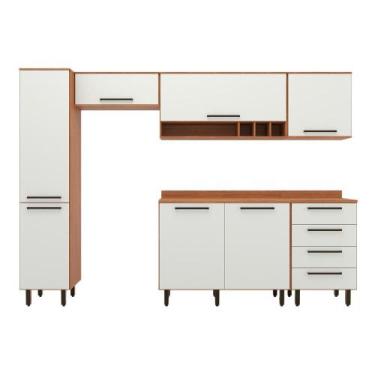 Imagem de Armário De Cozinha Completa 7 Portas 4 Gavetas Grécia Madeirado/Off Wh