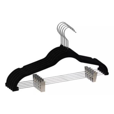 Imagem de Kit 05 Unidades Cabide Slim Veludo Preto com 10 presilhas - GLOBAL MIX