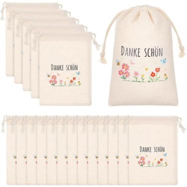 Imagem de Conjunto de sacolas de presente com cordão de algodão, obrigado, 10 x 