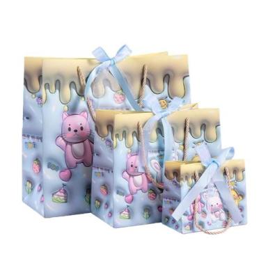 Imagem de Conjunto de sacola de presente, lindo papelão de animais de desenho an