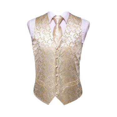 Imagem de Conjunto Masculino De Colete De Seda, Gravata, Lenço De Bolso E Abotoa