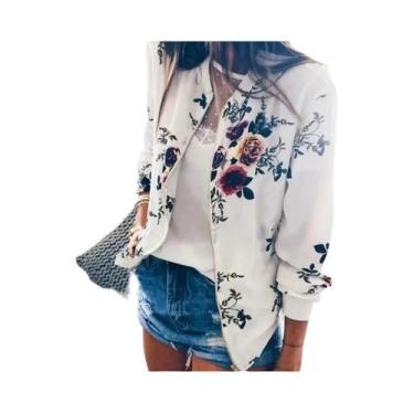 Imagem de Jaqueta Bomber Feminina Com Estampa Floral E Zíper, Ajuste Slim Para P