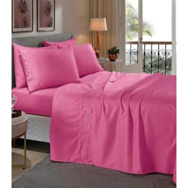 Imagem de Jogo De Cama 200 Fios Queen 4 Peças Lar E Lazer Rosa, UN, Rosa