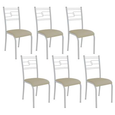 Imagem de Kit 6 Cadeiras Ella Estrutura Em Aço Branco E Tecido Creme