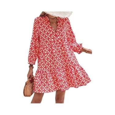 Imagem de Vestido De Verão Elegante Com Estampa E Decote Em V, Estilo Praia Sexy