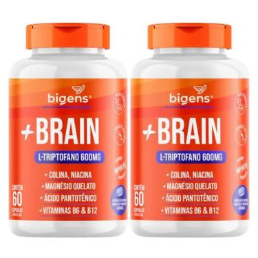 Imagem de 2x Plus Brain L-Triptofano 600mg Bigens 60 Capsulas, Sem Sabor