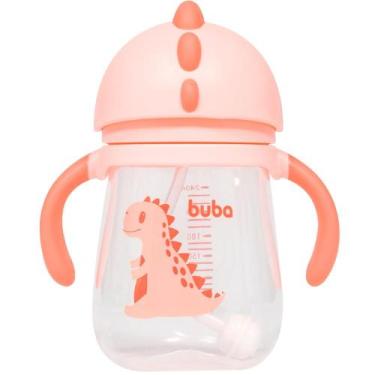 Imagem de Copo Infantil Buba Dino Rosa 240ml Com Canudo Silicone e Dispositivo