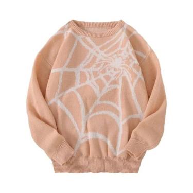 Imagem de Suéter Casual Masculino De Tricô Com Padrão De Teia De Aranha Para Out