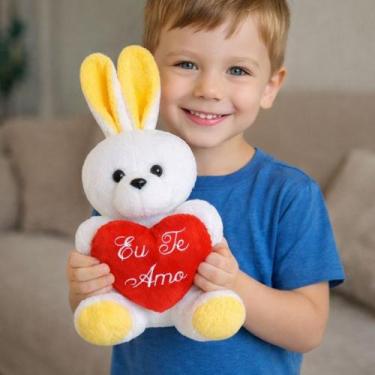 Imagem de Coelho Para Páscoa com Coração Boneco Decorativo Pelúcia 30cm Fofo Pre