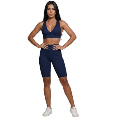 Imagem de Conjunto Top Bojo e Bermuda Ciclista Serra e Mar Roupa Para Academia Treino Moda Fitness Musculação-Feminino
