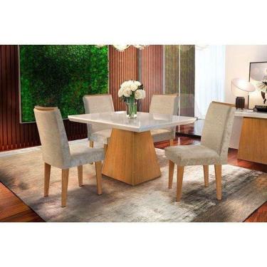 Imagem de Sala de Jantar Completa Luna C/ Tampo Canto Reto 120cm + 4 Cadeiras Lunara Imbuia Capuccino Chocolate