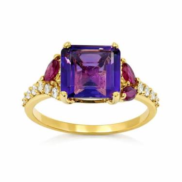 Imagem de Anel em Ouro 18K com Ametista, Rubi e Diamante - Joia Exclusiva - Just