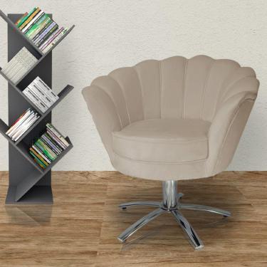 Imagem de Poltrona Para Sala de Estar Com Base Giratória de Metal Pétala Suede Cappuccino - LM DECOR