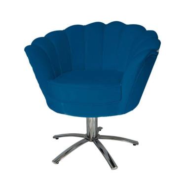 Imagem de Conjunto 2 Poltronas Estofada Com Base Giratória de Metal Pétala Suede Azul Royal - LM...