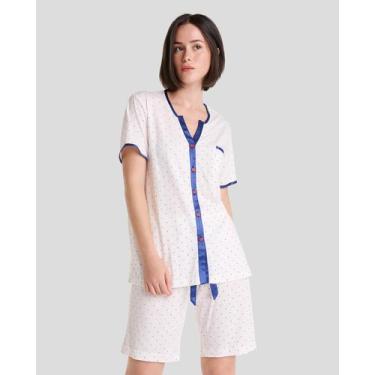 Imagem de Pijama Feminino Manga Curta com Estampa de Bolinhas Azul Marinho Lohe,