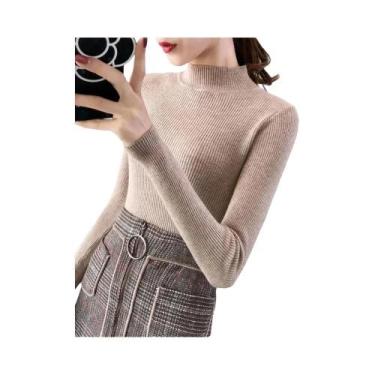 Imagem de Suéter Feminino De Gola Alta Slim Fit Para Outono/Inverno, Tricô Vinta
