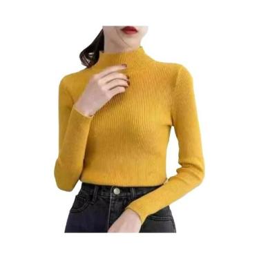 Imagem de Suéter Feminino De Gola Alta Slim Fit Para Outono/Inverno, Tricô Vinta