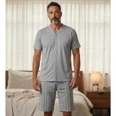 Imagem de Pijama masculino verão manga curta com botões e short malwee, Cinza me