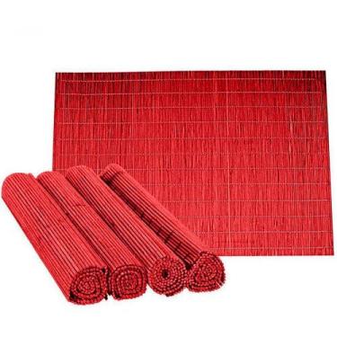 Imagem de Kit 4 Jogo Americano Mesa Posta Sousplat Bambu Vermelho - Mimo Style