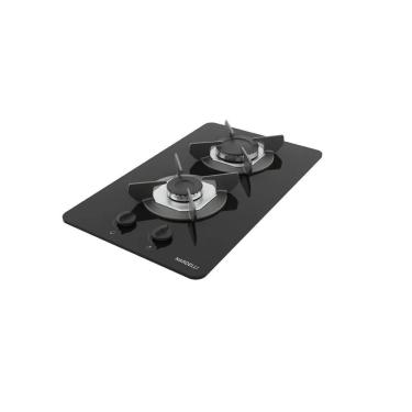 Imagem de Cooktop a Gás Nardelli Safe 2 Bocas Vidro Temperado Trempes Ferro Fundido Preto Bivolt