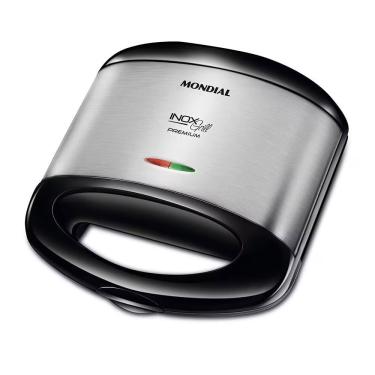 Imagem de Sanduicheira Grill Mondial S-07 Inox com Chapa Antiaderente 800W Preto 110V